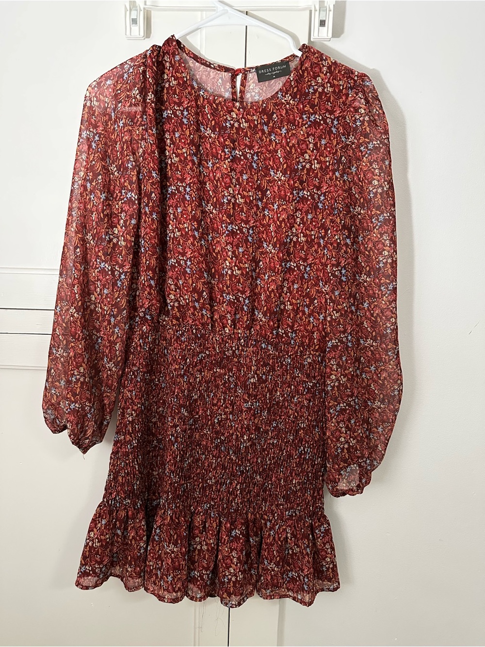 Dress Forum Burgundy Floral Blouse with Gold and Blue Accents